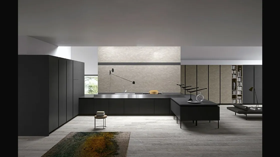 Cucina Moderna con penisola Vestimi 03 finitura Fenix NTM Ingo Nero di Dibiesse