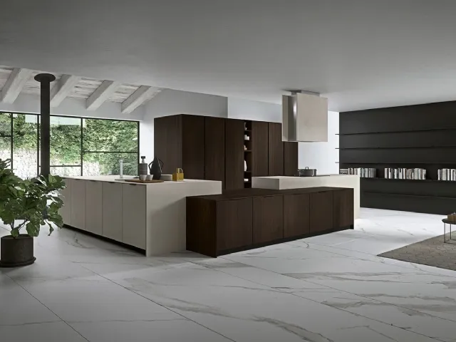 Cucina Moderna con isola Vestimi 04 in rovere termotrattato  e finitura calce di Dibiesse