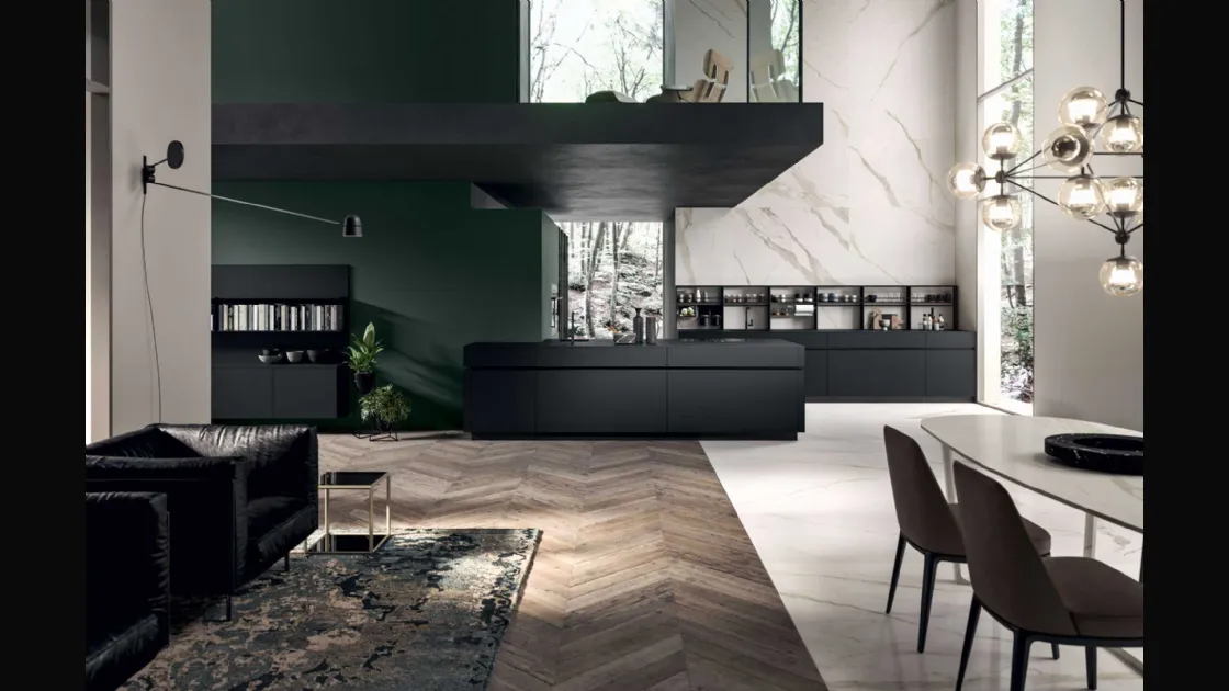 Cucina Moderna lineare Play GI30 01 in laccato nero opaco di Dibiesse