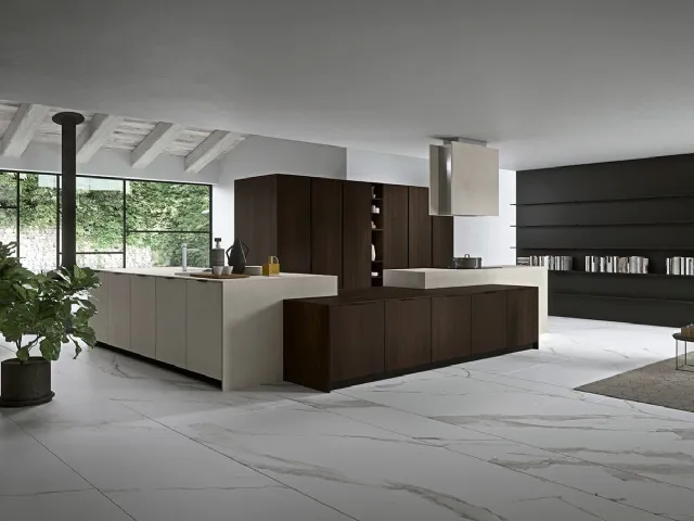 Cucina Moderna angolare Vestimi 04 in rovere termotrattato  e finitura calce di Dibiesse